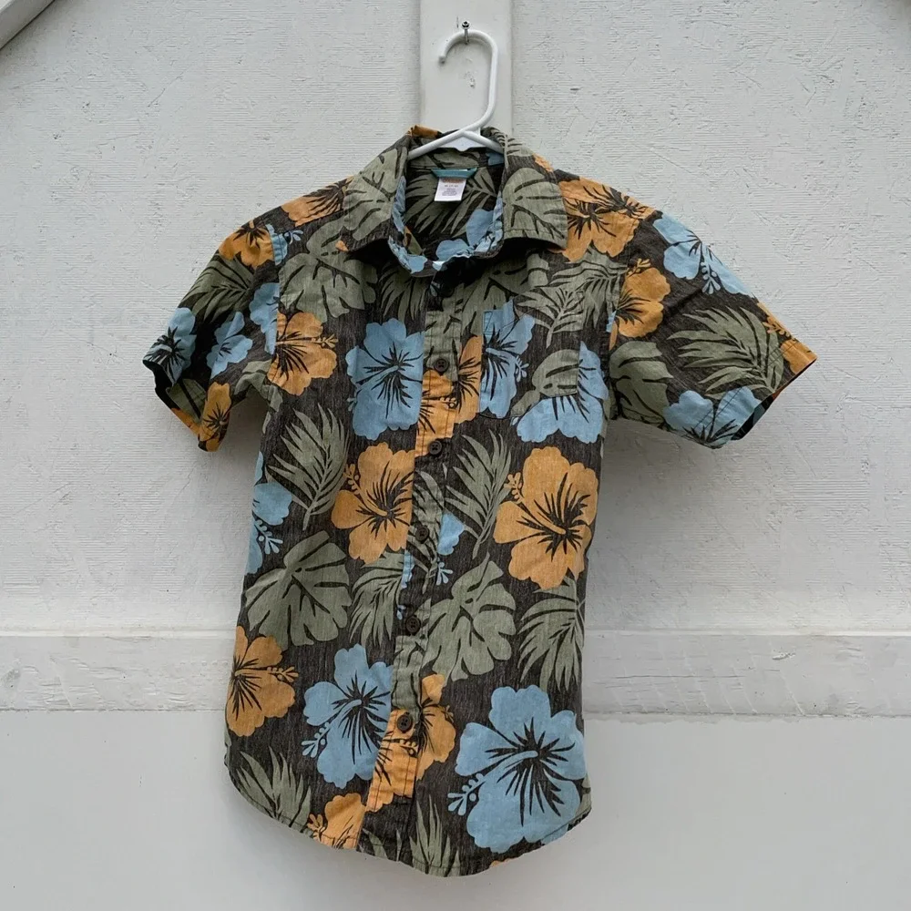 Gymboree Surf Legend Floral Short Sleeve Button Down Size M (7-8)